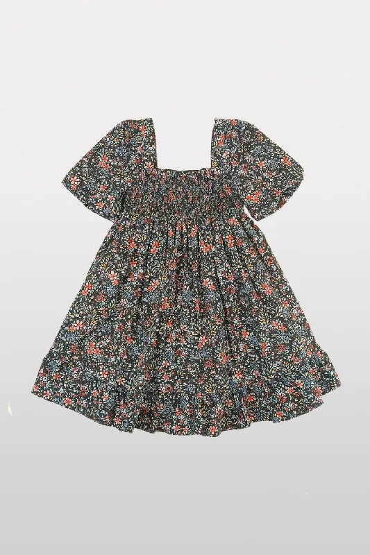 NUECES MULTICOLOR FLOWERS DENIA PUFF SLEEVE DRESS