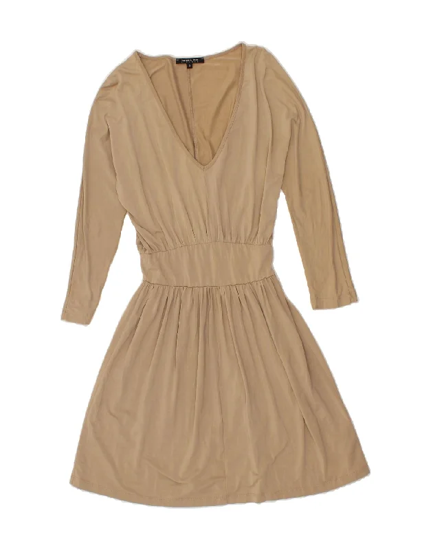 PATRIZIA PEPE Womens 3/4 Sleeve A-Line Dress US 0 XS Beige Cupro