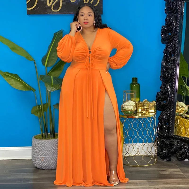 Plus Size Fall Women Clothing Sexy Split Hollow Out Cutout out Strap  Dress for Women