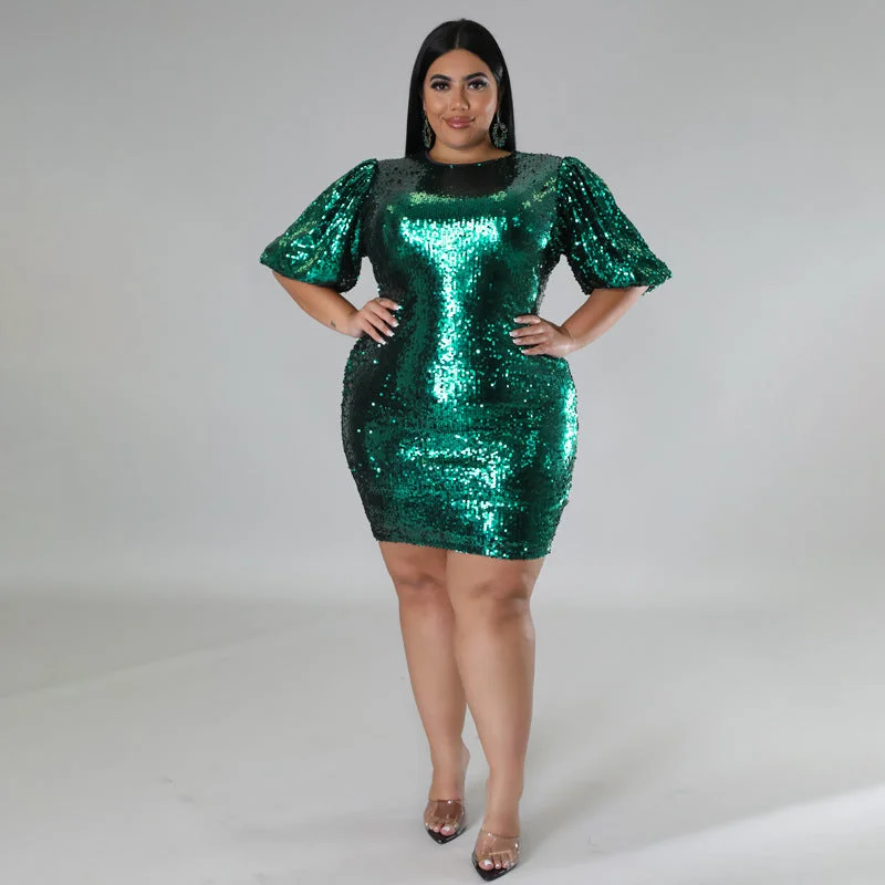 Plus Size Winter Women Clothing Velvet Bottom Embroidered Sequined Dress