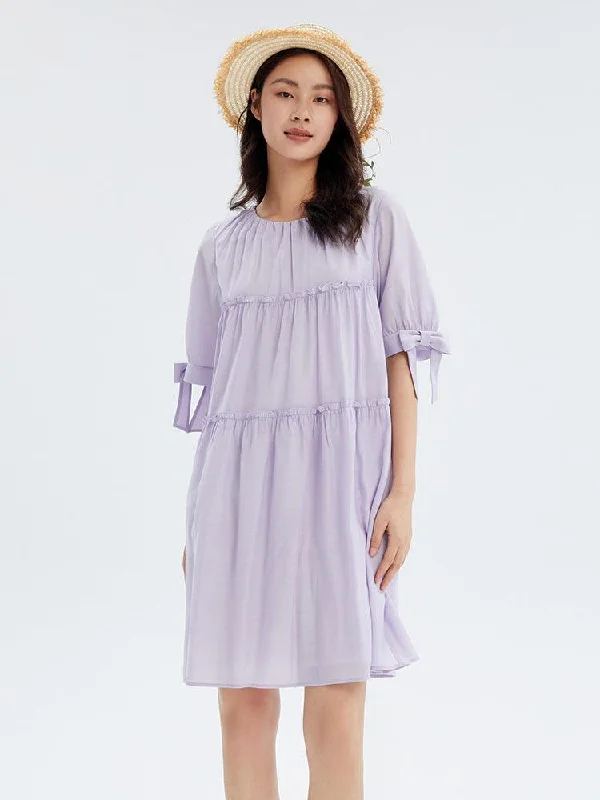 Purple Acetate Half-sleeve Dress