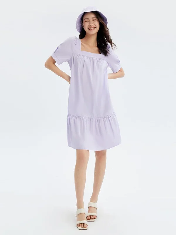 Purple Square Neck Dress With Hat