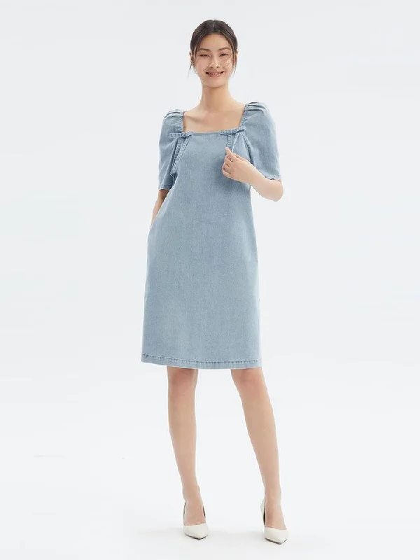 Square Neck Denim Dress