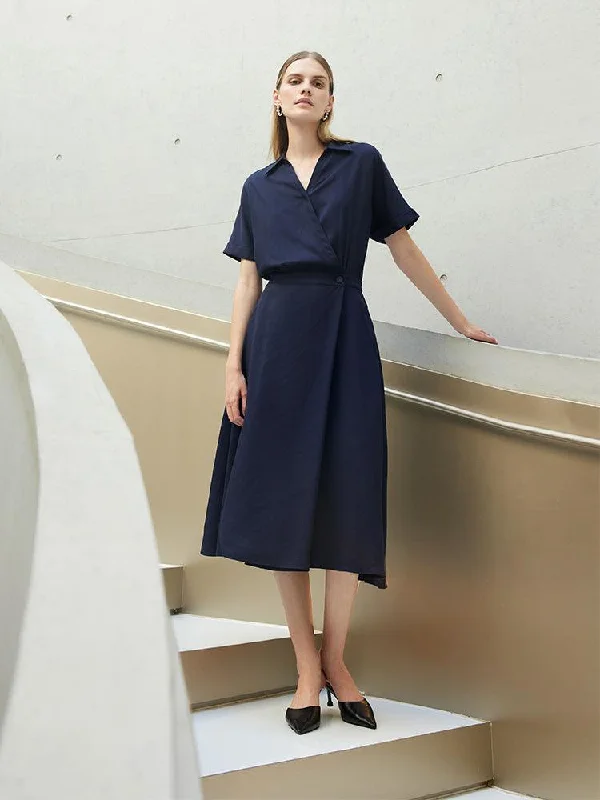 Tencel Asymmetrical One Button Dress