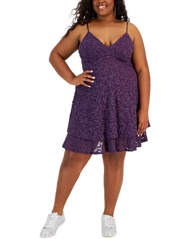 Trendy Plus Size Glitter-Lace Dress