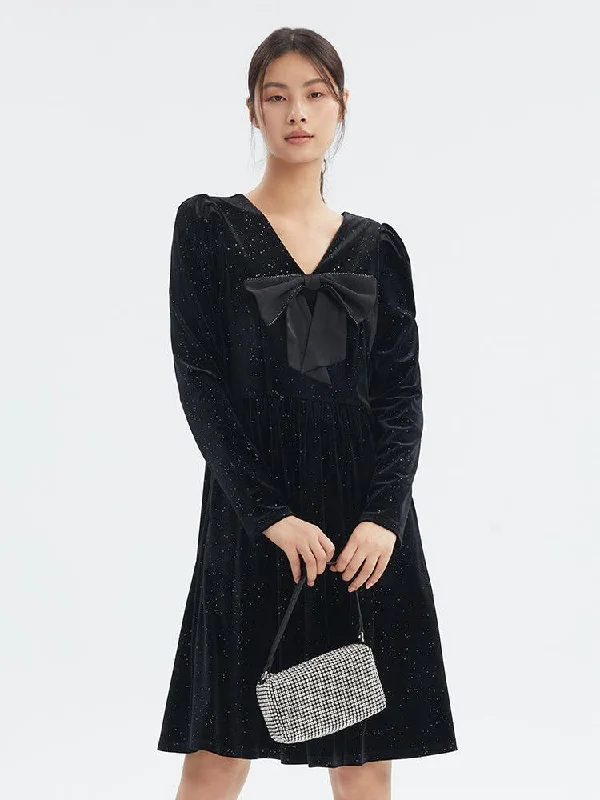 Velvet Detachable Bowknot Dress