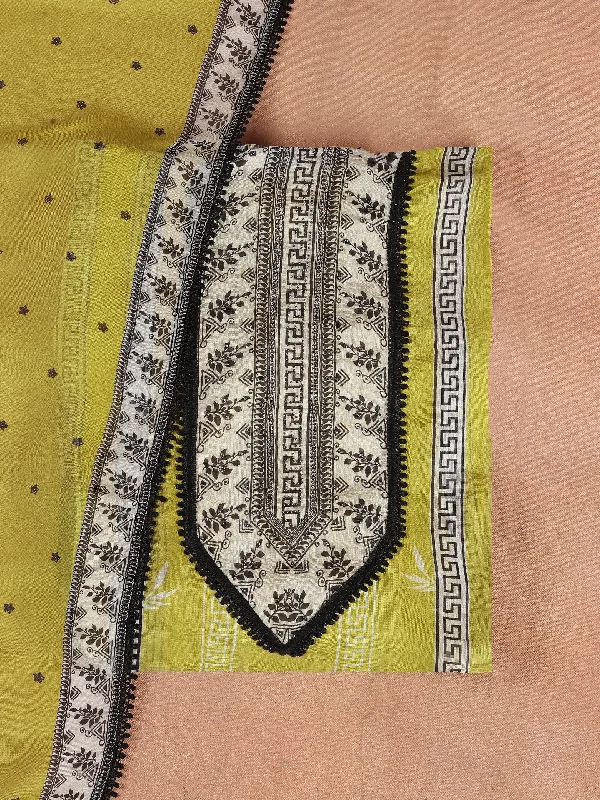 Yellow Printed Organza Dress Material With Dupatta