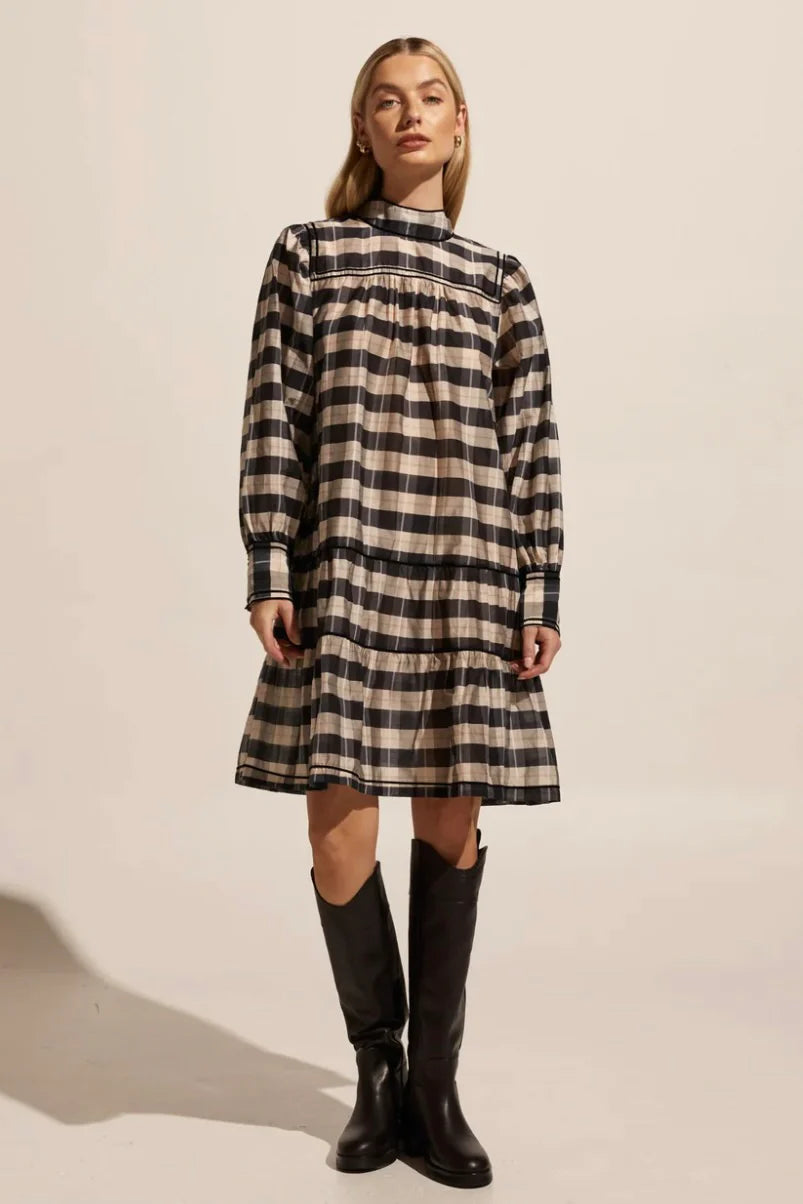 ZOE KRATZMANN - Prowess smock dress - Black/Ecru check! 8-10