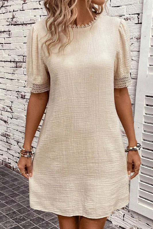 Blue Zone Planet | Lace Detail Round Neck Short Sleeve Mini Dress Elegant Velvet Mini Dress Blue Zone Planet | Lace Detail Round Neck Short Sleeve Mini Dress Elegant Velvet Mini Dress