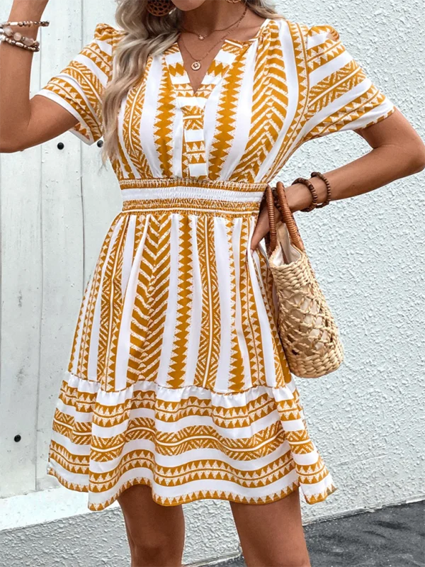 Blue Zone Planet | Natalia's V Neck Bohemian V Neck Short Sleeve Ethnic Print Mini Dress Classic Casual Mini Dress Blue Zone Planet | Natalia's V Neck Bohemian V Neck Short Sleeve Ethnic Print Mini Dress Classic Casual Mini Dress