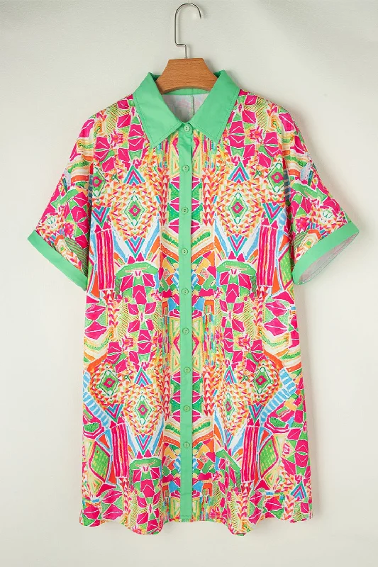 Blue Zone Planet | Printed Button Up Short Sleeve Mini Dress Fashionable Summer Mini Dress Blue Zone Planet | Printed Button Up Short Sleeve Mini Dress Fashionable Summer Mini Dress
