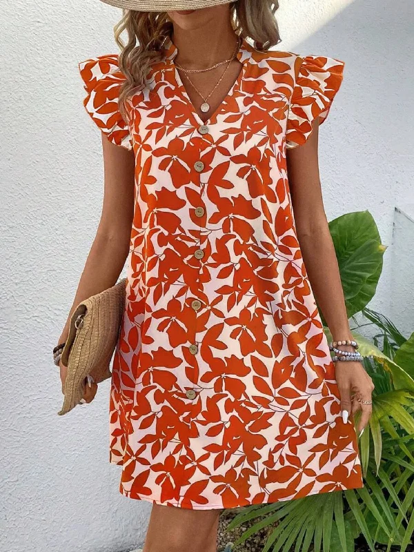 Blue Zone Planet | Printed Notched Cap Sleeve Mini Dress Stylish Sweetheart Neck Mini Dress Blue Zone Planet | Printed Notched Cap Sleeve Mini Dress Stylish Sweetheart Neck Mini Dress