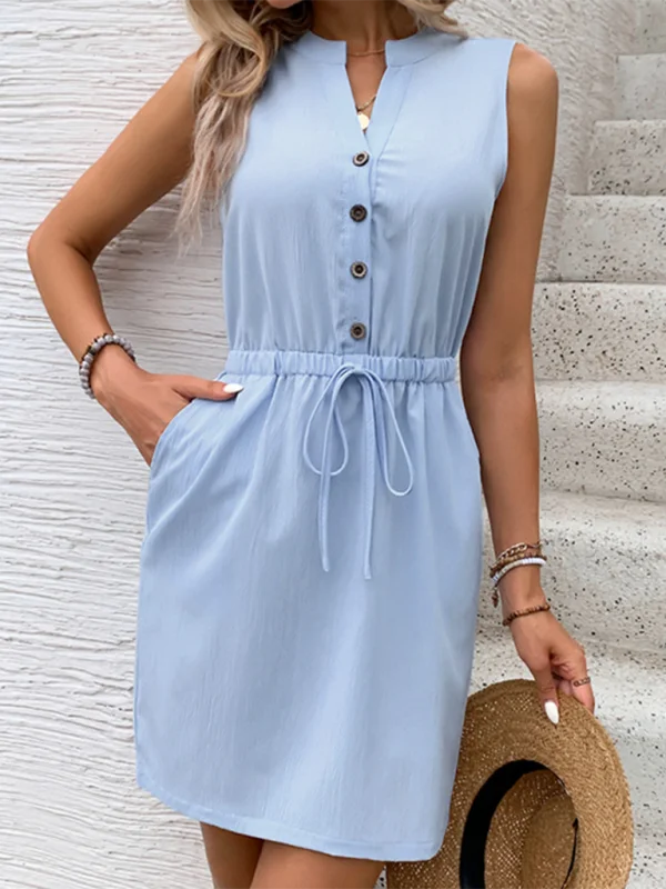 Blue Zone Planet | Quintessa's Sleeveless Upright Collar Tie Waist Mini Dress Classic Black Mini Dress Blue Zone Planet | Quintessa's Sleeveless Upright Collar Tie Waist Mini Dress Classic Black Mini Dress