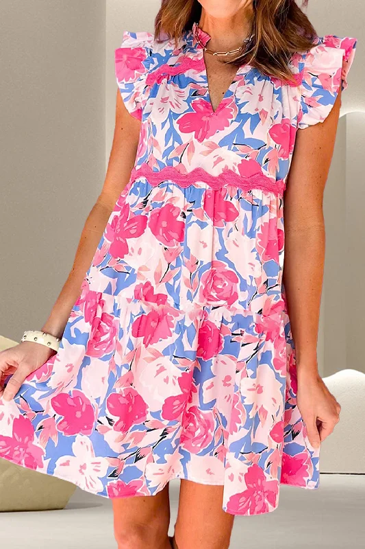 Blue Zone Planet | Ruffled Printed Cap Sleeve Mini Dress Comfortable Linen Mini Dress Blue Zone Planet | Ruffled Printed Cap Sleeve Mini Dress Comfortable Linen Mini Dress