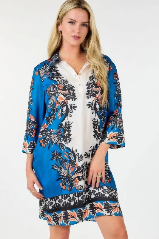 Blue Zone Planet | Helena's Boho Multi Colored Collar Neck 3/4 Sleeve Mini Dress Stylish Plaid Mini Dress Blue Zone Planet | Helena's Boho Multi Colored Collar Neck 3/4 Sleeve Mini Dress Stylish Plaid Mini Dress