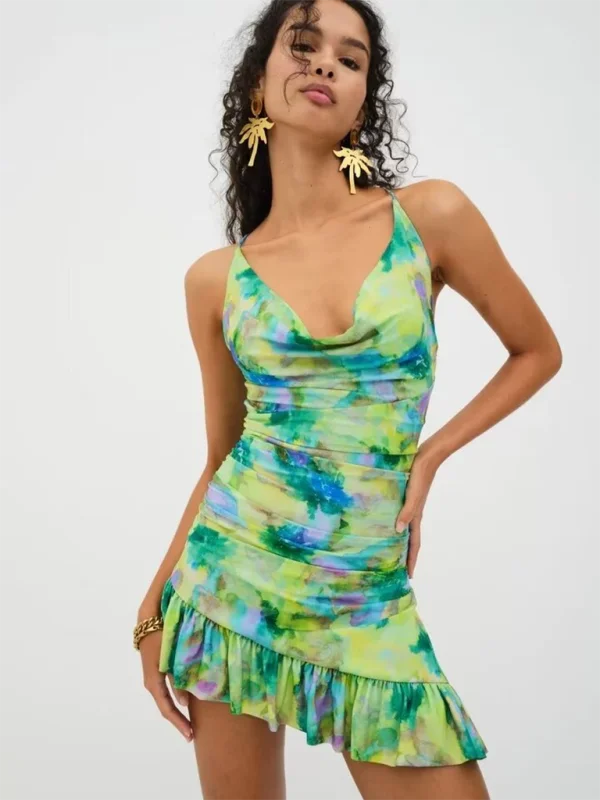 Blue Zone Planet | Roza's High Elastic Tie Dye Print Irregular Hem Spaghetti Strap Mini Dress Classic Shift Mini Dress Blue Zone Planet | Roza's High Elastic Tie Dye Print Irregular Hem Spaghetti Strap Mini Dress Classic Shift Mini Dress