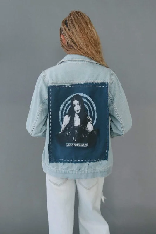 Alanis Morrissette Hand Stitched Denim Jacket Fleece Fabric Down Fabric Feather Fabric Alanis Morrissette Hand Stitched Denim Jacket Fleece Fabric Down Fabric Feather Fabric