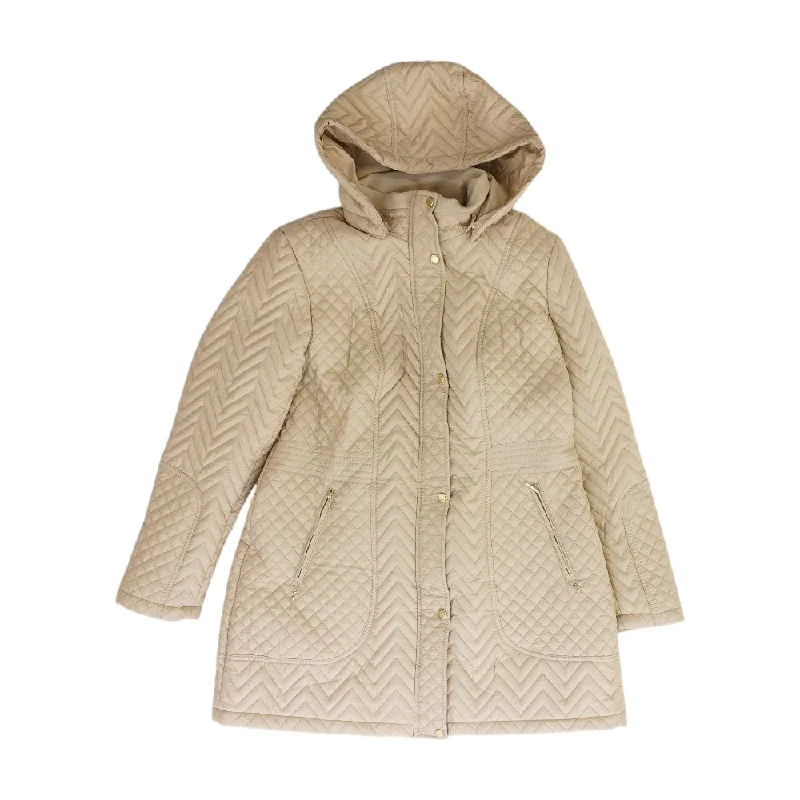 Beige Solid Puffer Jacket Bomber Jacket Anorak Windbreaker