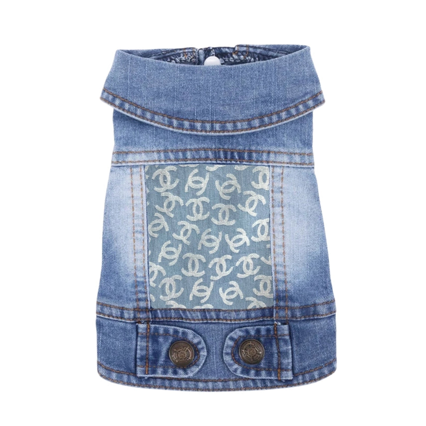 Blue CC Inspired Denim Dog Jacket Front Pockets Side Pockets Patch Pockets