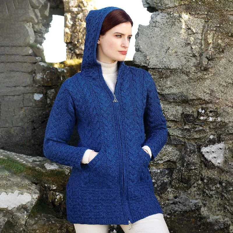 Galway Zip Up Hooded Aran Knit Jacket- Marl Blue Herringbone Jacket Houndstooth Jacket Plaid Jacket Galway Zip Up Hooded Aran Knit Jacket- Marl Blue Herringbone Jacket Houndstooth Jacket Plaid Jacket