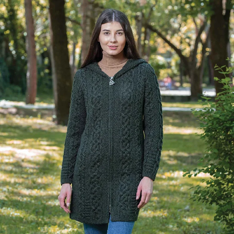 Women's Celtic Aran Knit Jacket, Army Green Lace Jacket Ribbed Jacket Sequined Jacket