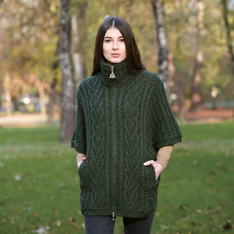 Women's Funnel Neck Poncho Jacket, Army Green Cotton Fabric Linen Fabric Terry Fabric Women's Funnel Neck Poncho Jacket, Army Green Cotton Fabric Linen Fabric Terry Fabric