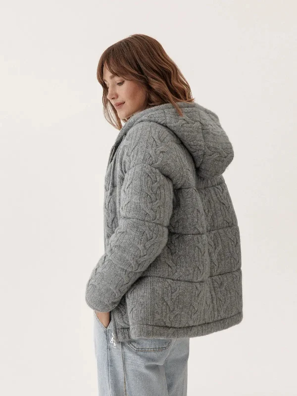 Knitted down jacket in cashmere yarn with hood Cotton Fabric Linen Fabric Terry Fabric