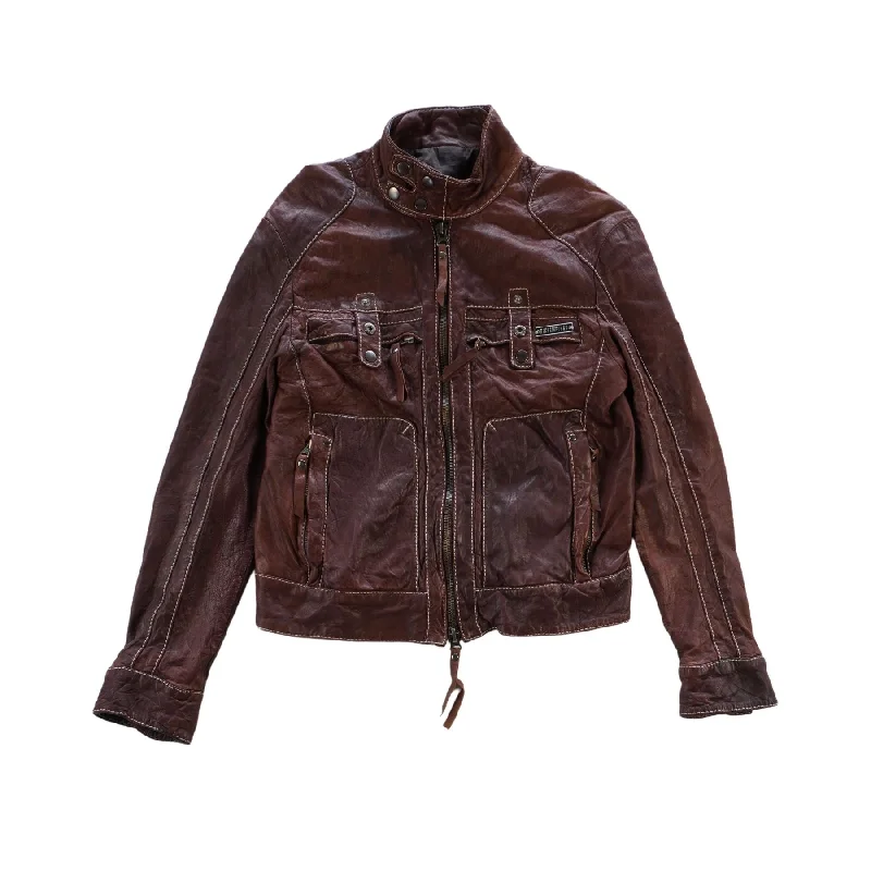 Dirk Bikkembergs Leather Jacket - Women's 48 Collared Jacket Crew Neck Jacket Turtle Neck Jacket Dirk Bikkembergs Leather Jacket - Women's 48 Collared Jacket Crew Neck Jacket Turtle Neck Jacket