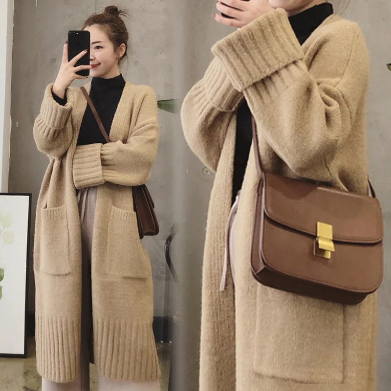 Knitted Cardigan Women's Autumn and Winter 2023 New Korean Style Loose Lazy Style Mid-Length Thickened Sweater Jacket Trendy Wool Jacket Cashmere Jacket Tweed Jacket