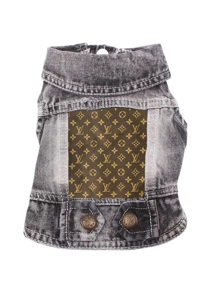 LV Inspired Black Denim Dog Jacket with Matching Human Jacket Striped Jacket Polka Dot Jacket Floral Jacket