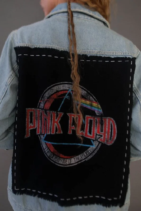 Pink Floyd Hand Stitched Denim Jacket One-Shoulder Jacket Off-the-Shoulder Jacket Asymmetrical Jacket