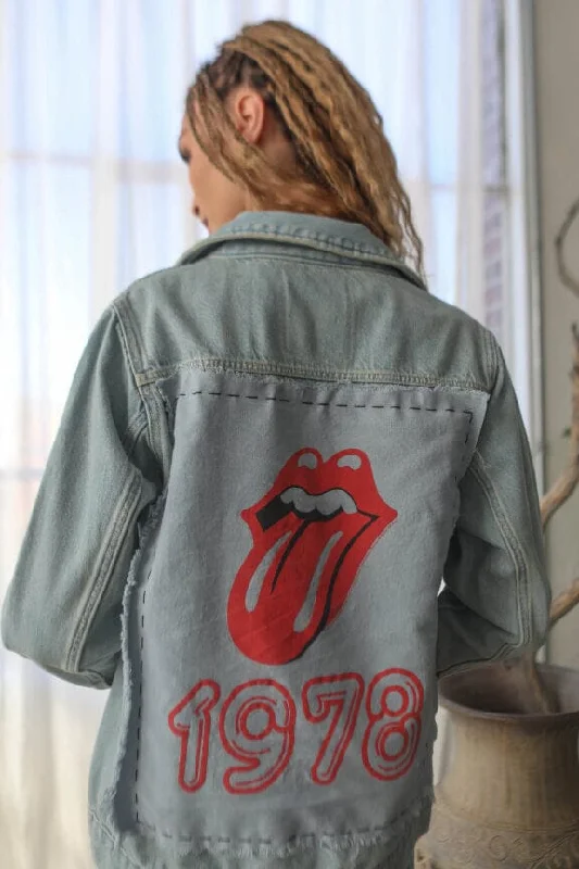 Rolling Stones 1978 Hand Stitched Denim Jacket Snapped Jacket Toggled Jacket Drawstring Jacket