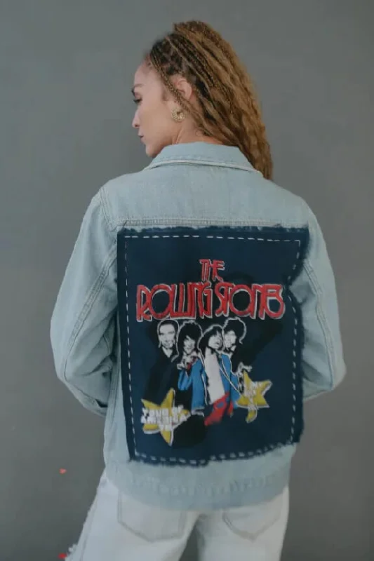 Rolling Stones Hand Stitched Denim Jacket Striped Jacket Polka Dot Jacket Floral Jacket