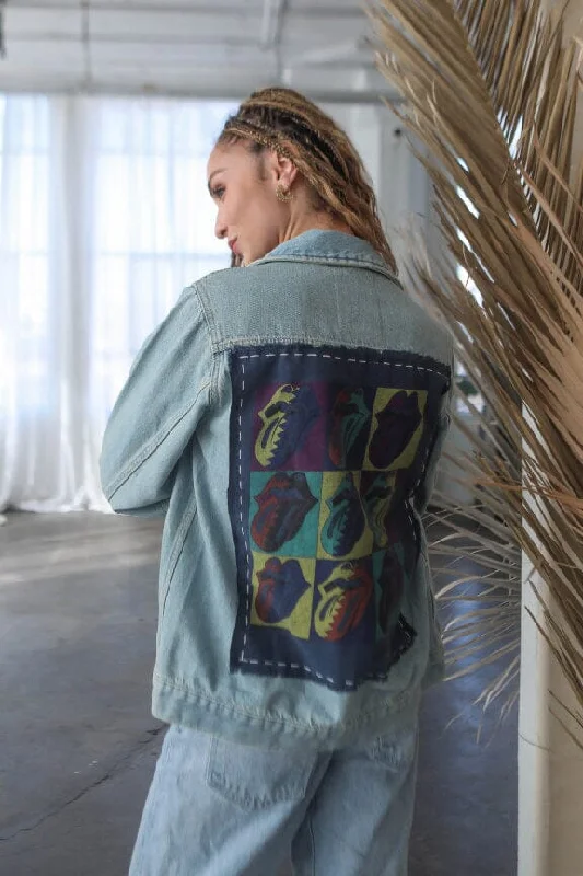 Rolling Stones Some Girls Hand Stitched Denim Jacket Quilted Jacket Puffer Jacket Insulated Jacket