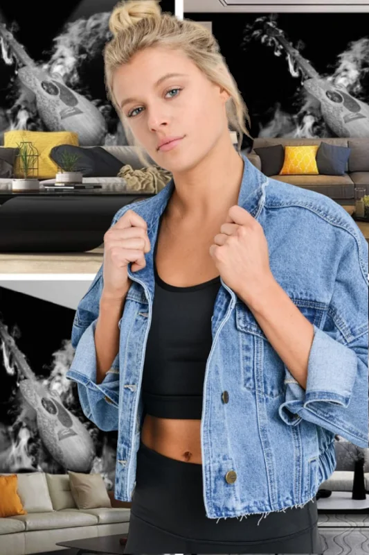 Long Sleeve Drop Shoulder Button-down Cropped Denim Blue Jean Jacket Anorak Shell Jacket Lightweight Jacket Long Sleeve Drop Shoulder Button-down Cropped Denim Blue Jean Jacket Anorak Shell Jacket Lightweight Jacket