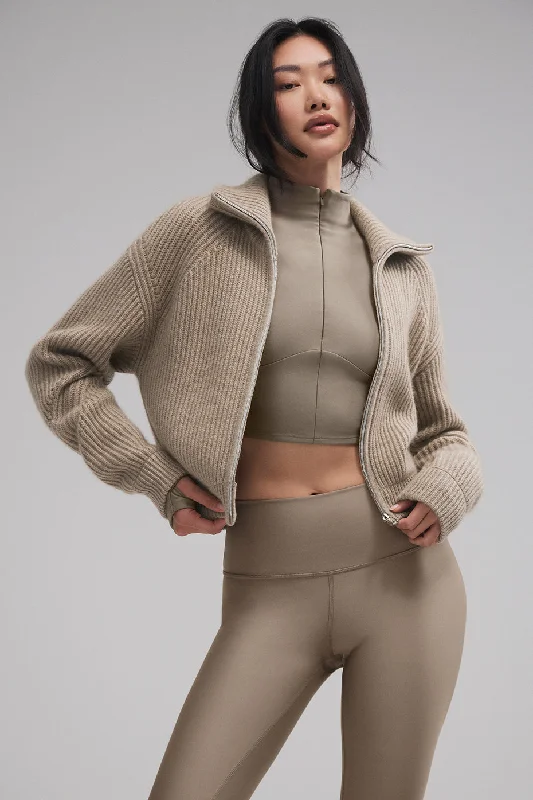 Courchevel Cashmere Full Zip Jacket - Flax Heather Fitted Jacket Loose Jacket Oversized Jacket Courchevel Cashmere Full Zip Jacket - Flax Heather Fitted Jacket Loose Jacket Oversized Jacket