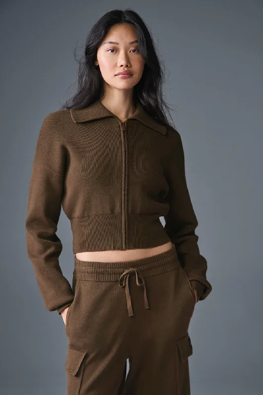 Scholar Knit Cropped Full Zip Jacket - Espresso Rayon Fabric Velvet Fabric Corduroy Fabric Scholar Knit Cropped Full Zip Jacket - Espresso Rayon Fabric Velvet Fabric Corduroy Fabric