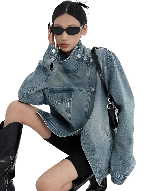 Women's Denim Coat Streetwear Turtleneck Single Breasted Full Sleeve Patchwork Versatile Jacket Fashion Autumn Streetwear Denim Anorak Shell Jacket Lightweight Jacket Women's Denim Coat Streetwear Turtleneck Single Breasted Full Sleeve Patchwork Versatile Jacket Fashion Autumn Streetwear Denim Anorak Shell Jacket Lightweight Jacket