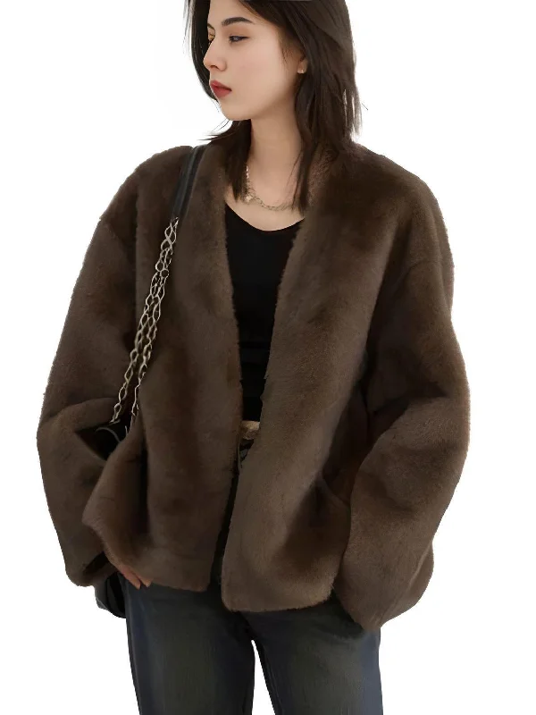 Women's Plush Jacket Loose Casual Solid Overcoat Female Coat V-Neck Woman Outerwear Autumn Winter Tailored Jacket Straight Jacket A-Line Jacket Women's Plush Jacket Loose Casual Solid Overcoat Female Coat V-Neck Woman Outerwear Autumn Winter Tailored Jacket Straight Jacket A-Line Jacket