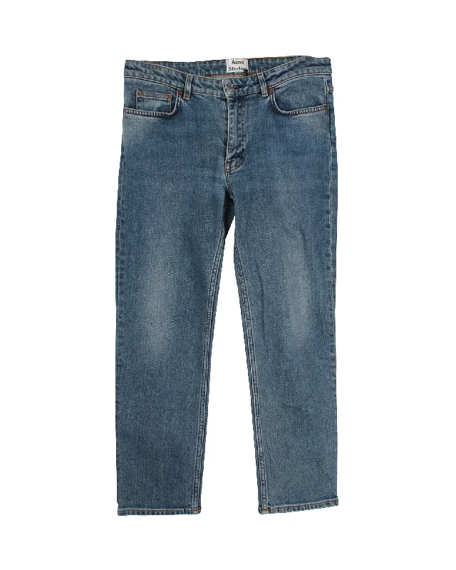 Acne Studios Row Straight Cut Jeans in Blue Cotton Denim Trendy Bootcut High-Waisted Jeans