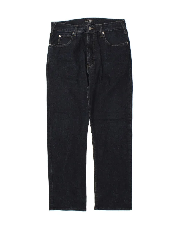 ARMANI Womens Straight Jeans W32 L29 Navy Blue Cotton Comfortable Faded High-Rise Jeans ARMANI Womens Straight Jeans W32 L29 Navy Blue Cotton Comfortable Faded High-Rise Jeans