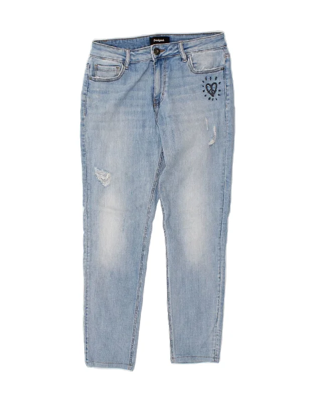 DESIGUAL Womens Distressed Slim Jeans W30 L26 Blue Cotton Fashionable Cropped Denim Jeans DESIGUAL Womens Distressed Slim Jeans W30 L26 Blue Cotton Fashionable Cropped Denim Jeans