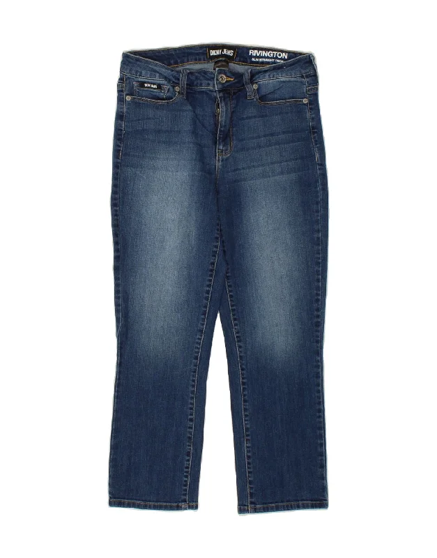 DKNY Womens Rivington Slim Straight Cropped Jeans W28 L23 Blue Cotton Elegant High-Waisted Flared Jeans DKNY Womens Rivington Slim Straight Cropped Jeans W28 L23 Blue Cotton Elegant High-Waisted Flared Jeans