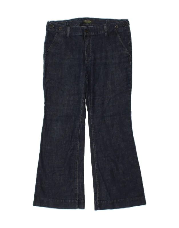 EDDIE BAUER Womens Flared Jeans US 16 XL W36 L30 Navy Blue Cotton Trendy Paperbag Waist Jeans EDDIE BAUER Womens Flared Jeans US 16 XL W36 L30 Navy Blue Cotton Trendy Paperbag Waist Jeans