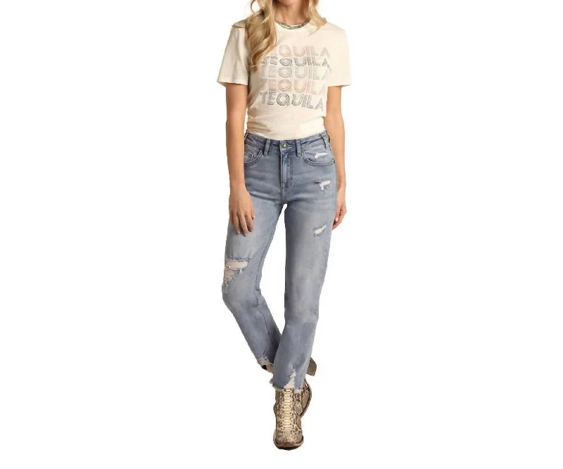 Women's High Rise Cropped Jeans In Light Wash Cozy Stretch High-Waist Jeans