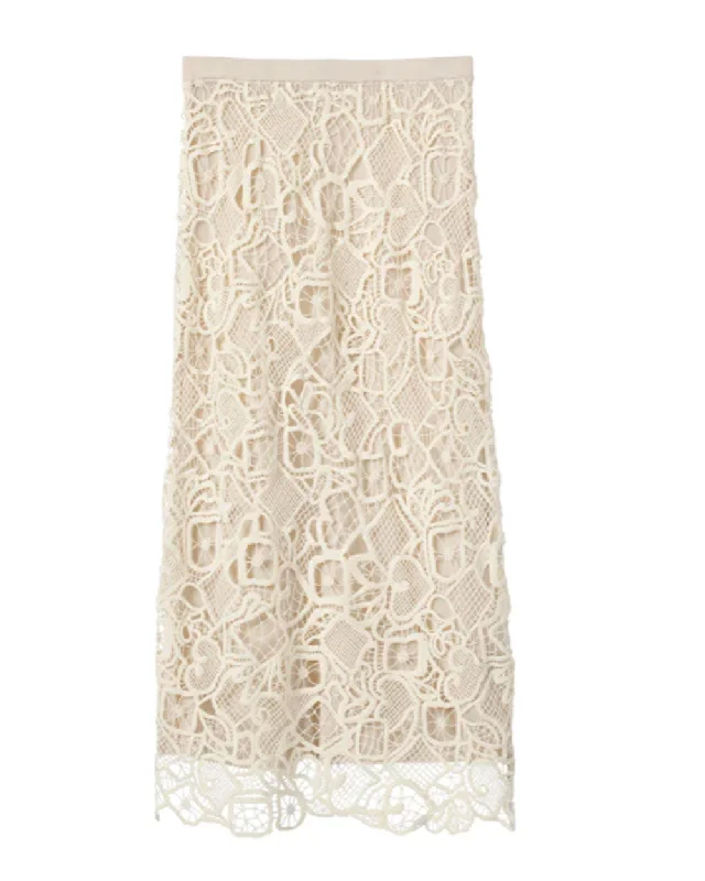 Warm White Shay Lace Midi Skirt leather skirt modern