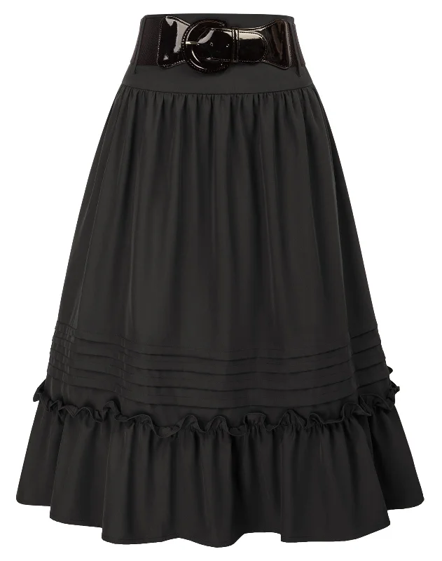 Seckill Offer⌛Belt Decorated Skirt Elastic High Waist Tiered  A-Line Skirt cashmere skirt plush