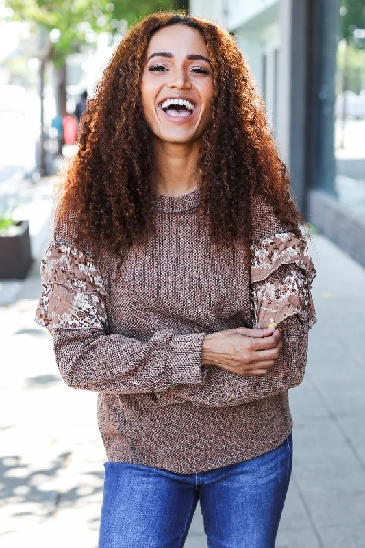 Fall Diva Brown Two Tone Knit Floral Print Frill Detail Sweater (Open Pack) Machine Wash Dry Clean Hand Wash Fall Diva Brown Two Tone Knit Floral Print Frill Detail Sweater (Open Pack) Machine Wash Dry Clean Hand Wash
