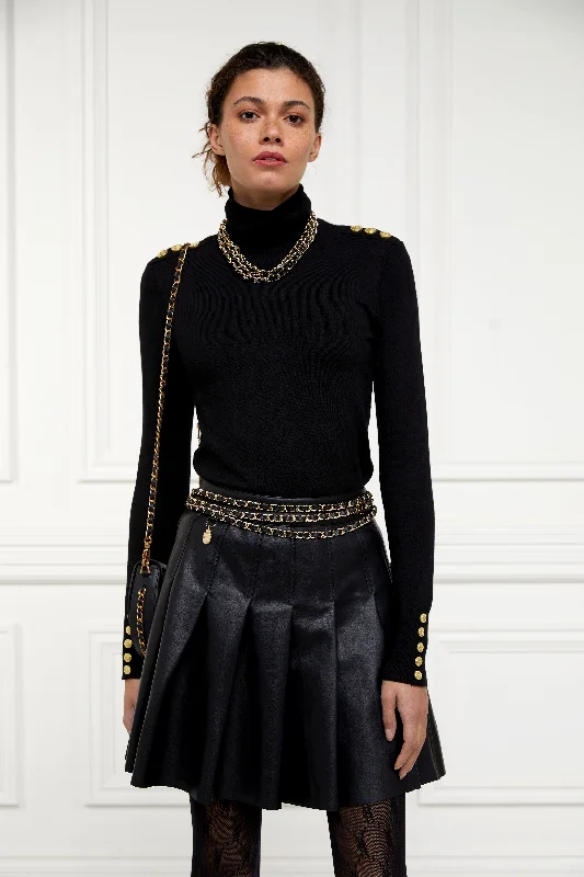 Faux Leather Pleated Mini Skirt (Black) floral skirt print