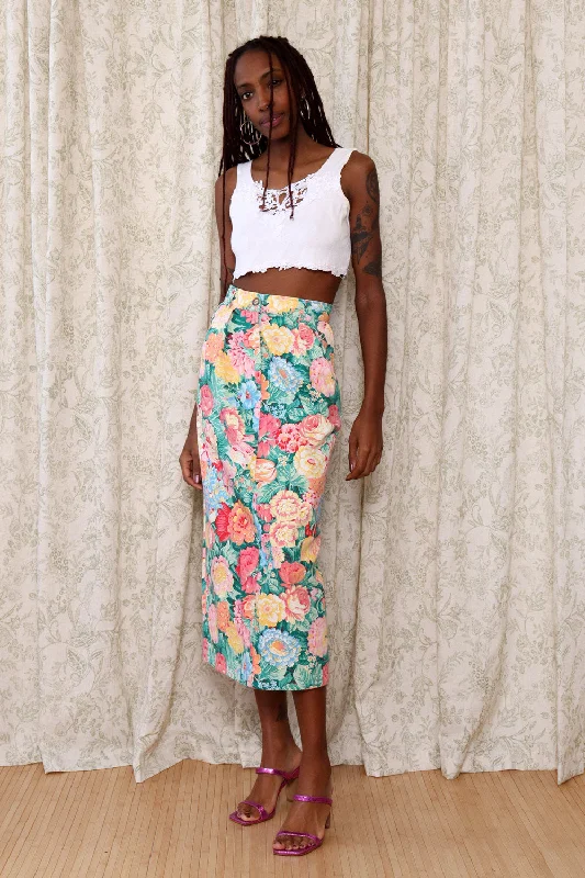 Garden Denim Pencil Skirt S-S/M lace skirt elegant
